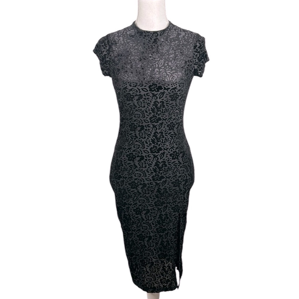 Joe & Elle Black Velvet Floral Whimsigoth Goth Gothic Whimsical Maxi Dress Sz M